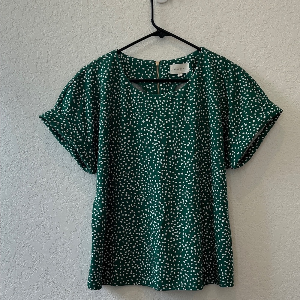 MELLODAY Green and White Polka Dot Blouse